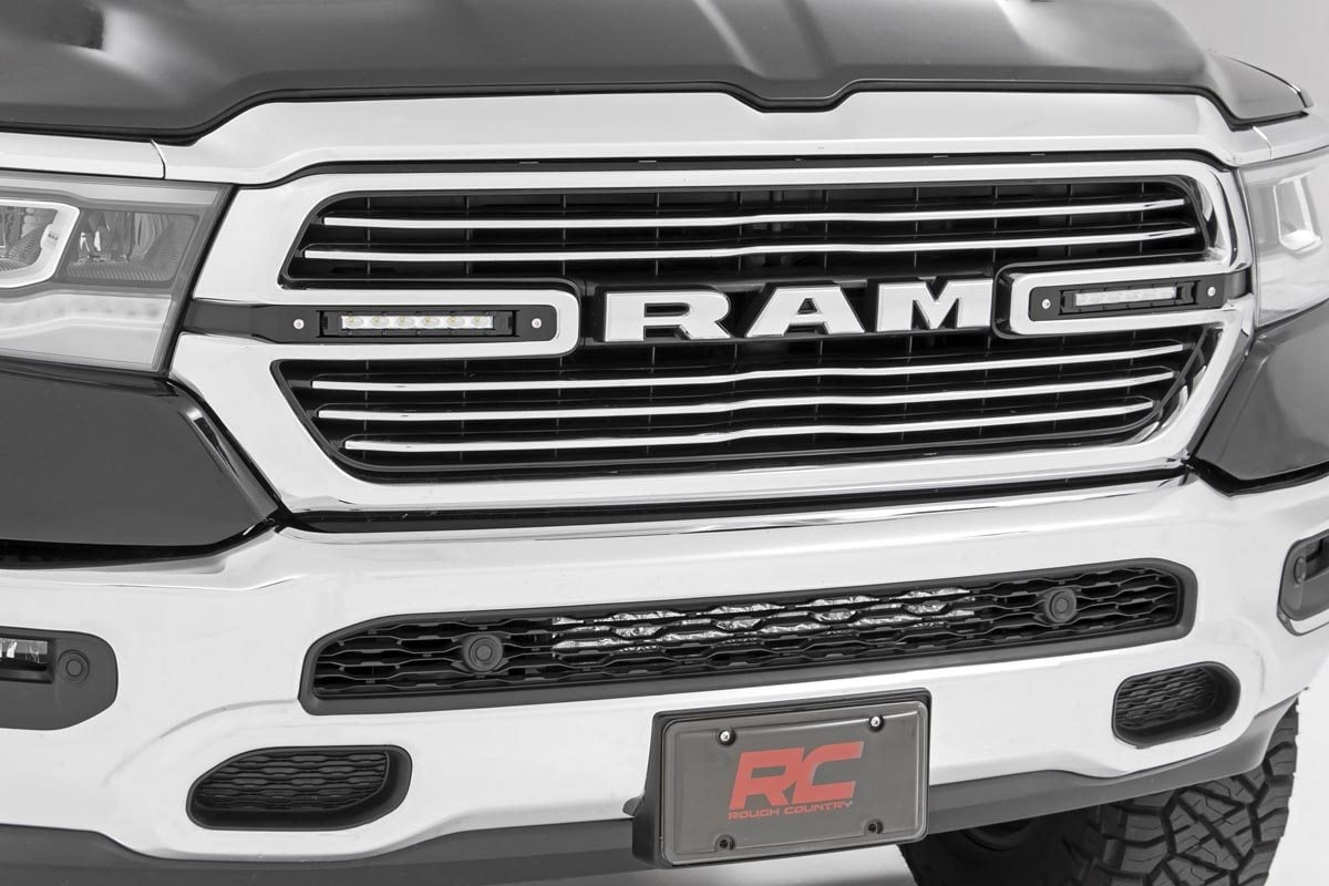 Ram 1500 LED Grille Kit - Front - Rough Country - Dual 6in Slimline - Chrome - '19-'23